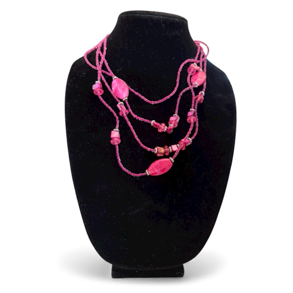 Elegant Pink Beaded Necklace & matching earrings EUC